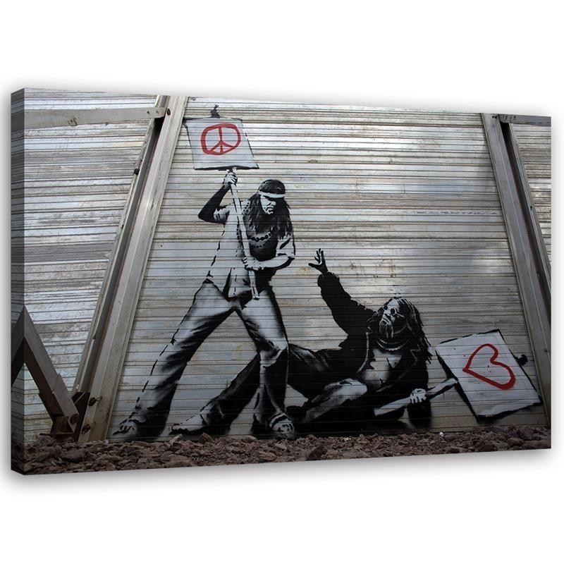 Teenage Canvas painting - Banksy room fight with love mural | FEEBY
