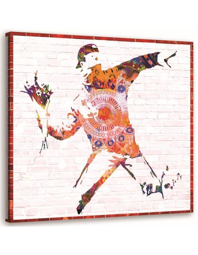 Leinwandbild - Banksy Hooligan mit einem Blumenstrauß | Feeby