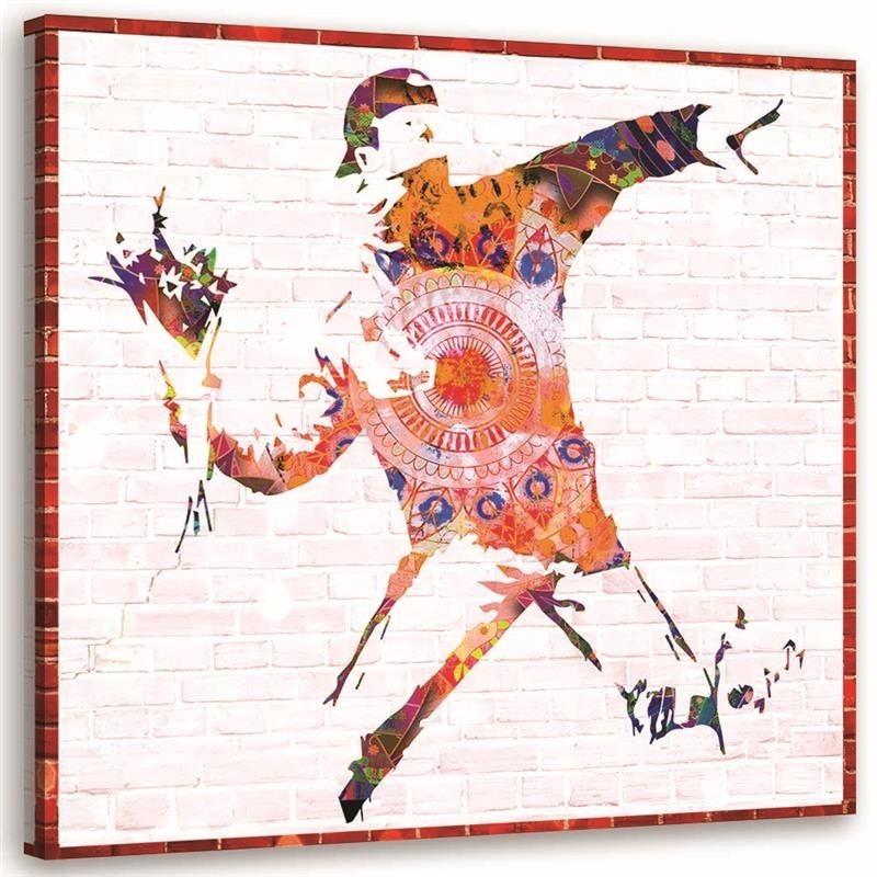 Youth Canvas painting - Banksy Hooligan with a bouquet of flowers | FEEBY