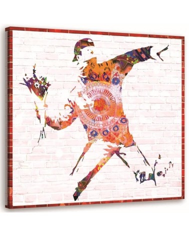 Leinwandbild - Banksy Hooligan mit einem Blumenstrauß | Feeby