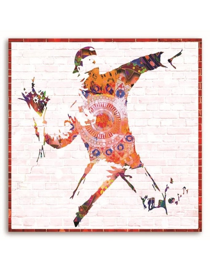Youth Canvas painting - Banksy Hooligan with a bouquet of flowers | FEEBY