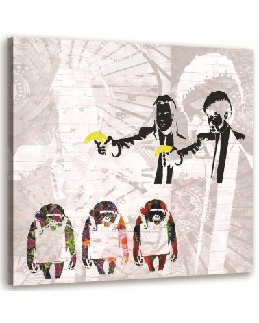 Leinwandbild - Banksy Gangster mit Bananen und 3 Affen | Feeby