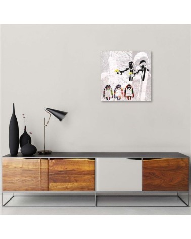 Leinwandbild - Banksy Gangster mit Bananen und 3 Affen | Feeby