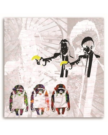 Leinwandbild - Banksy Gangster mit Bananen und 3 Affen | Feeby