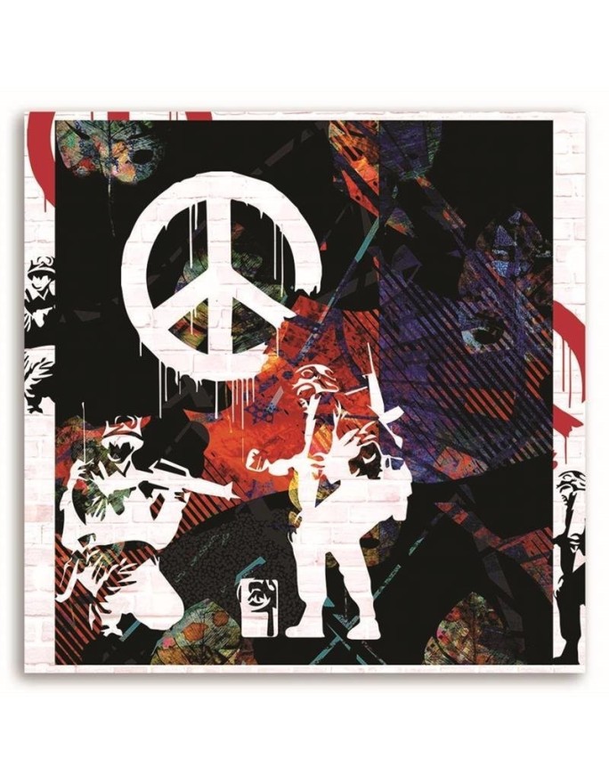 Modern Canvas painting for a room - Banksy Soldiers and peace sign | FEEBY