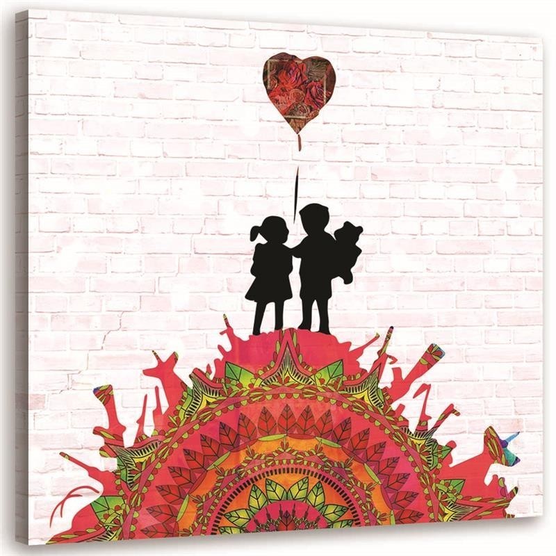 Obraz graffiti na ścianę - Mural Banksy dzieci na wzgórzu