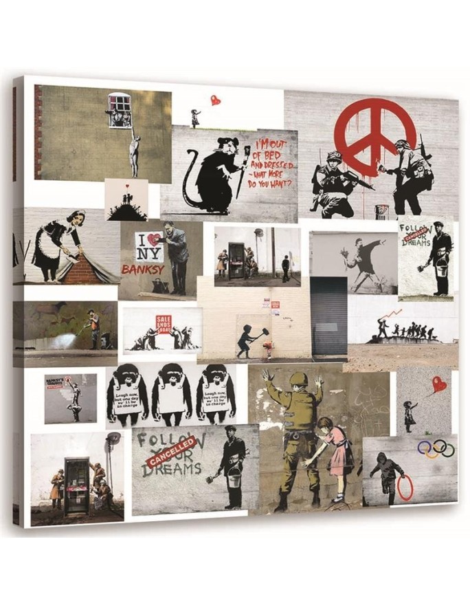 Banksy obrazy na płótnie - Mural Kolaż Street Art