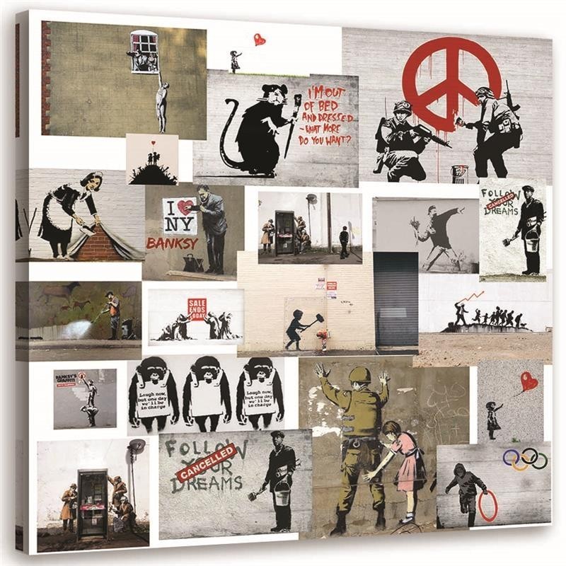 Banksy obrazy na płótnie - Mural Kolaż Street Art