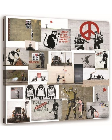 Banksy canvas paintings - Mural Collage Street Art | FEEBY
