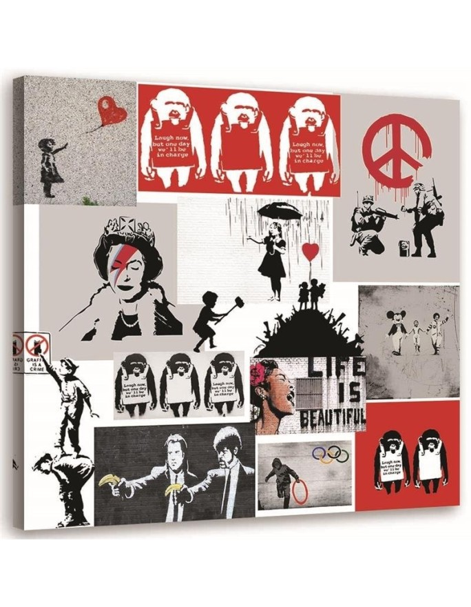 Leinwandbild - Banksy Wandbild künstlerische Collage | Feeby
