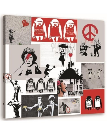 Leinwandbild - Banksy Wandbild künstlerische Collage | Feeby