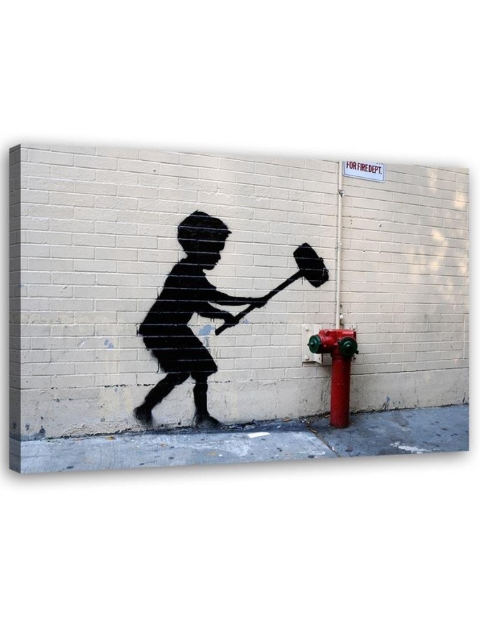 Leinwandbild - Junge mit einem Hammer Banksy-Wandbild | Feeby