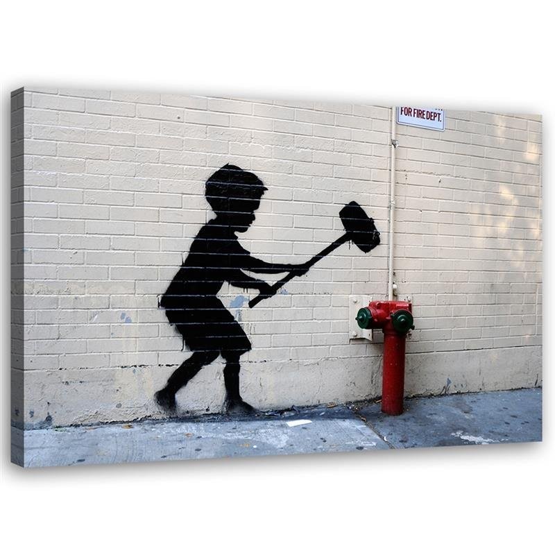 Leinwandbild - Junge mit einem Hammer Banksy-Wandbild | Feeby