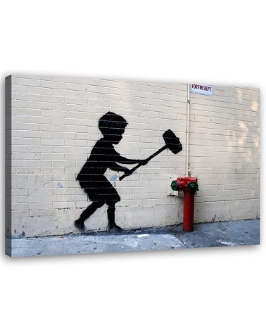Leinwandbild - Junge mit einem Hammer Banksy-Wandbild | Feeby