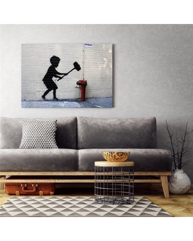 Leinwandbild - Junge mit einem Hammer Banksy-Wandbild | Feeby