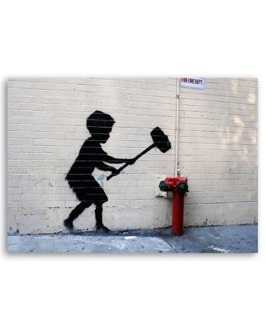 Leinwandbild - Junge mit einem Hammer Banksy-Wandbild | Feeby