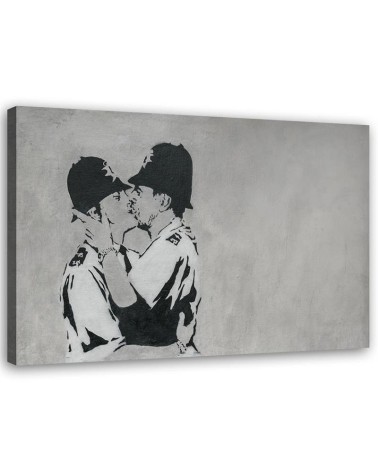 Modern Canvas painting for room - Kissing policemen mural Banksy | FEEBY