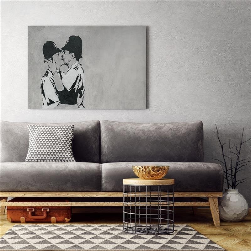 Leinwandbild - Küssende Polizisten Banksy-Wandbild | Feeby