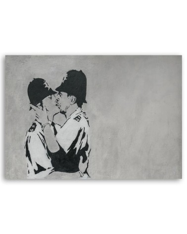 Leinwandbild - Küssende Polizisten Banksy-Wandbild | Feeby