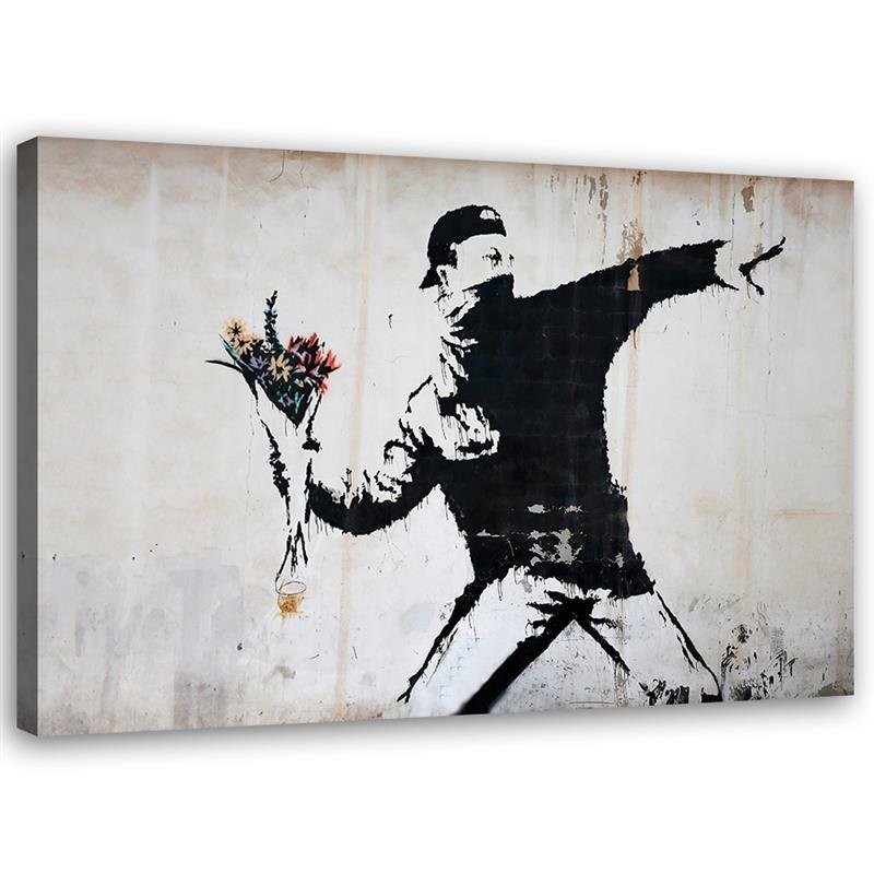 Leinwandbild - Banksy Hooligan wirft einen Blumenstrauß | Feeby