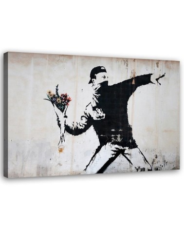 Black and white wall art - Banksy Hooligan throwing a bouquet of flowers | FEEBY