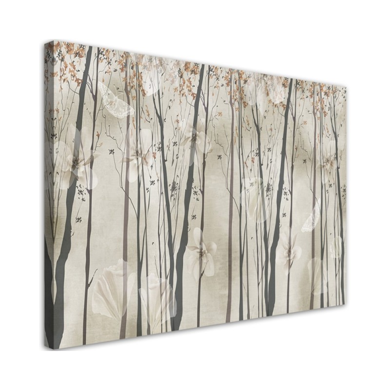 Dekoratives Leinwandbild - Bäume Blumen und Schmetterlinge | Feeby