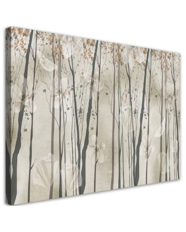 Interior Canvas painting for living room, office - Trees, flowers and butterflies | FEEBY