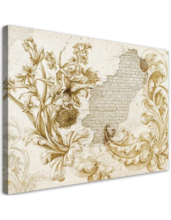 Dekoratives Leinwandbild - Vögel und Blätter auf Fresko | Feeby