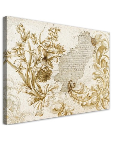 Dekoratives Leinwandbild - Vögel und Blätter auf Fresko | Feeby