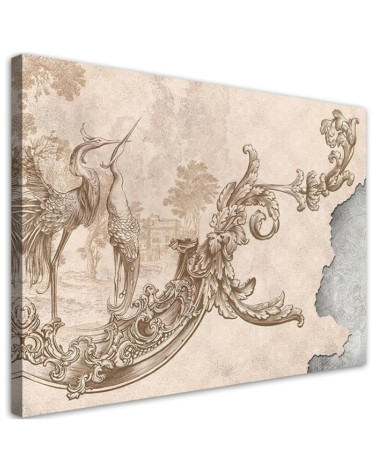 Modern Canvas painting - Wild birds and leaves on oriental fresco | FEEBY