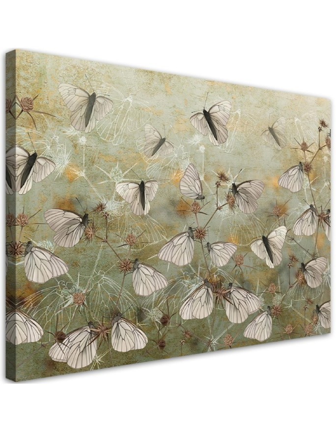 Modern Boho Canvas painting for the bedroom - Abstract butterflies in a meadow | FEEBY