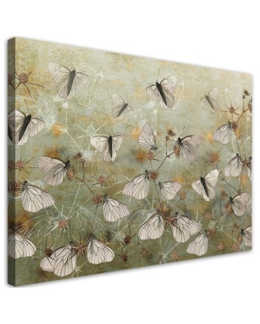 Modern Boho Canvas painting for the bedroom - Abstract butterflies in a meadow | FEEBY