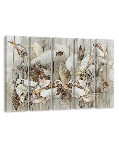 Canvas print painting for living room wall - Beige lotus flowers | FEEBY