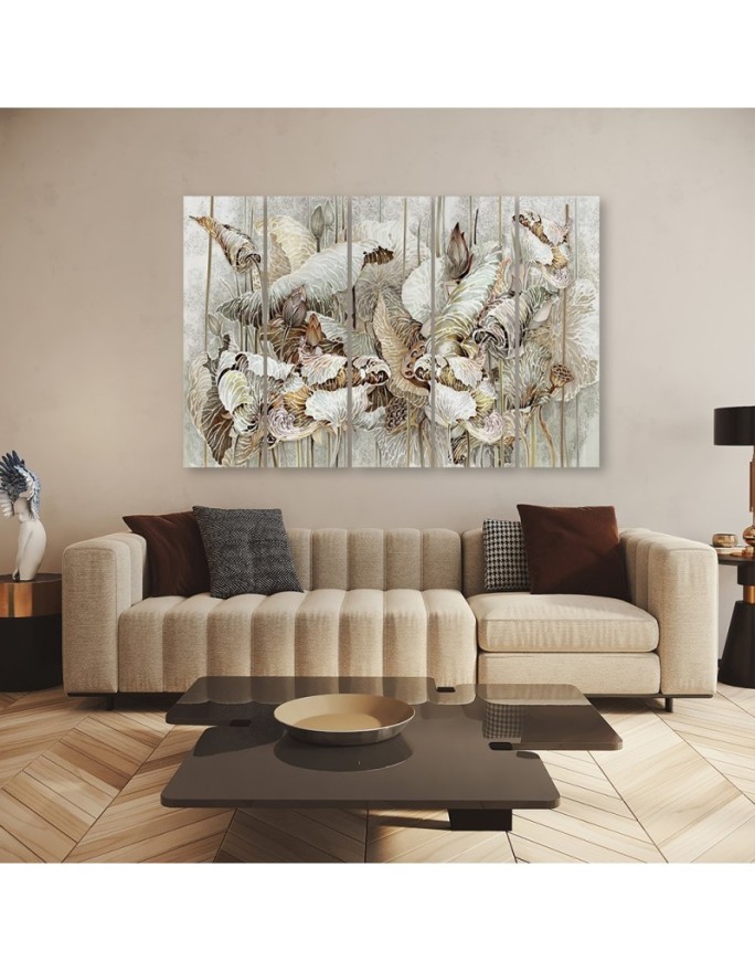 Canvas print painting for living room wall - Beige lotus flowers | FEEBY
