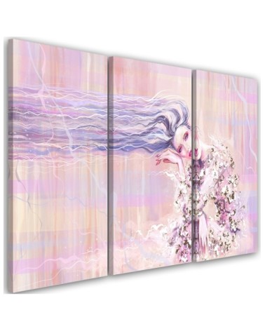 Triptych painting for living room, bedroom - Woman with long hair | FEEBY