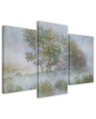 Triptych wall art painting - Trees on a misty meadow | FEEBY