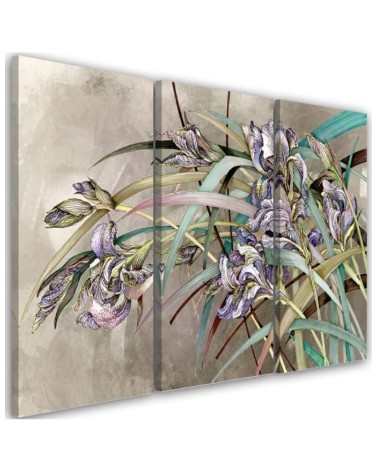 Triptych modern painting - Irises flowers in the wind | FEEBY