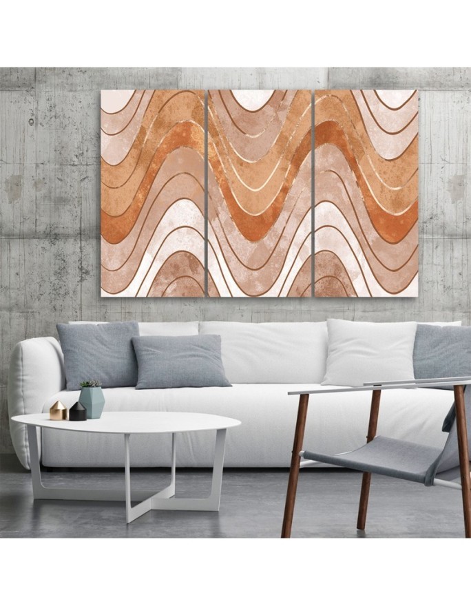 Living room Canvas painting 3-part - Horizontal wavy lines | FEEBY