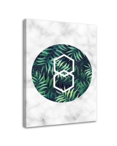 Leinwandbild - Farnblatt in einem Kreis - Marmor | Feeby
