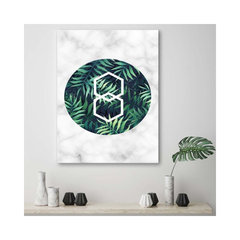 Leinwandbild - Farnblatt in einem Kreis - Marmor | Feeby