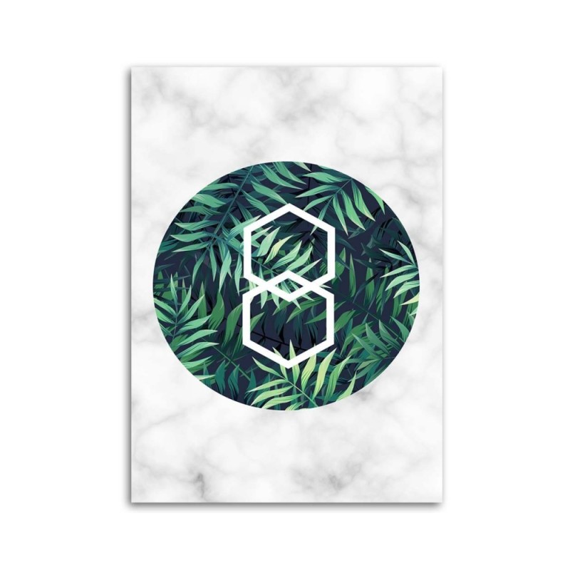 Leinwandbild - Farnblatt in einem Kreis - Marmor | Feeby