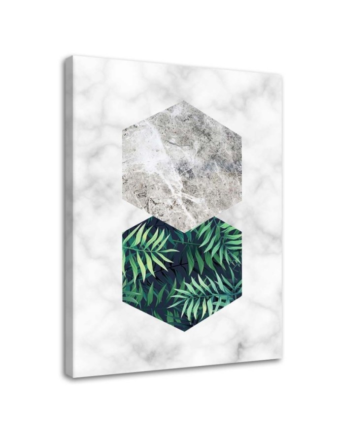 Modernes Wandbild - Farnblatt im Sechseck - Marmor | Feeby