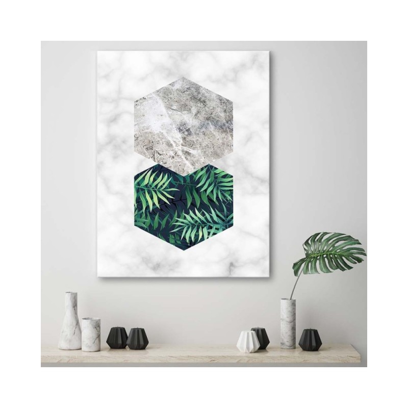 Modernes Wandbild - Farnblatt im Sechseck - Marmor | Feeby