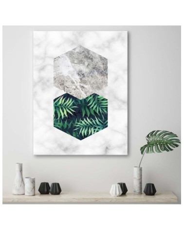 Modernes Wandbild - Farnblatt im Sechseck - Marmor | Feeby