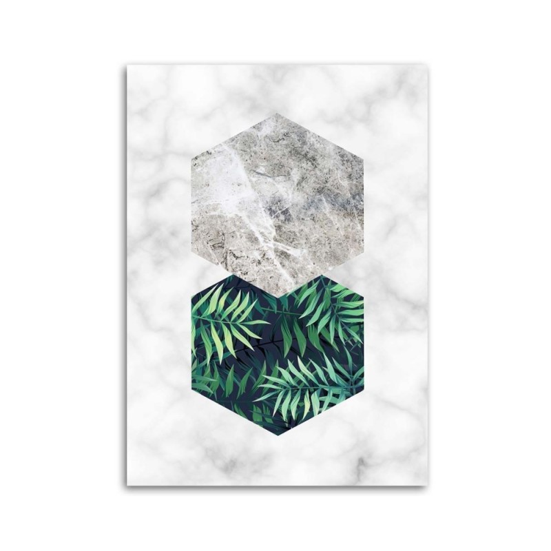 Modernes Wandbild - Farnblatt im Sechseck - Marmor | Feeby