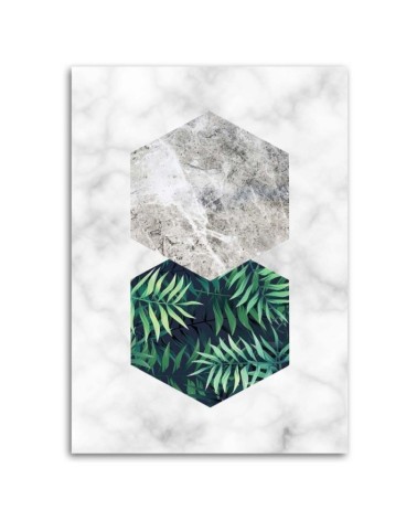 Modernes Wandbild - Farnblatt im Sechseck - Marmor | Feeby