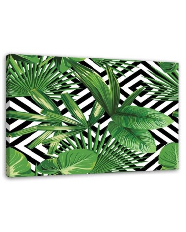 Canvas prints n Green leaves on a geometric background | FEEBY