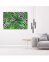 Canvas prints n Green leaves on a geometric background | FEEBY