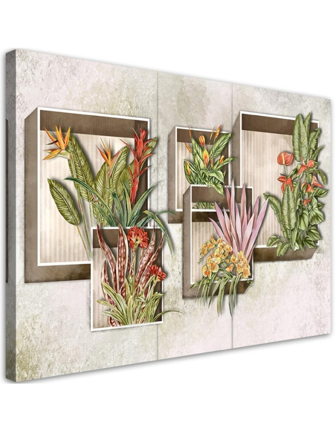 Modernes Wandbild - Quadratkisten Regale mit Blumen | Feeby