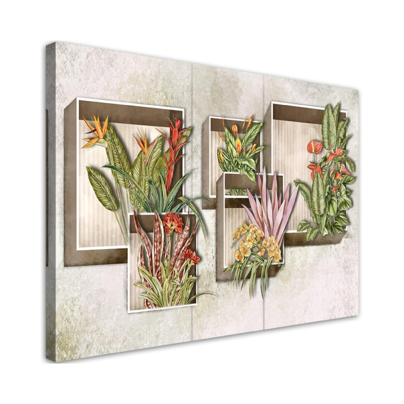 Modernes Wandbild - Quadratkisten Regale mit Blumen | Feeby